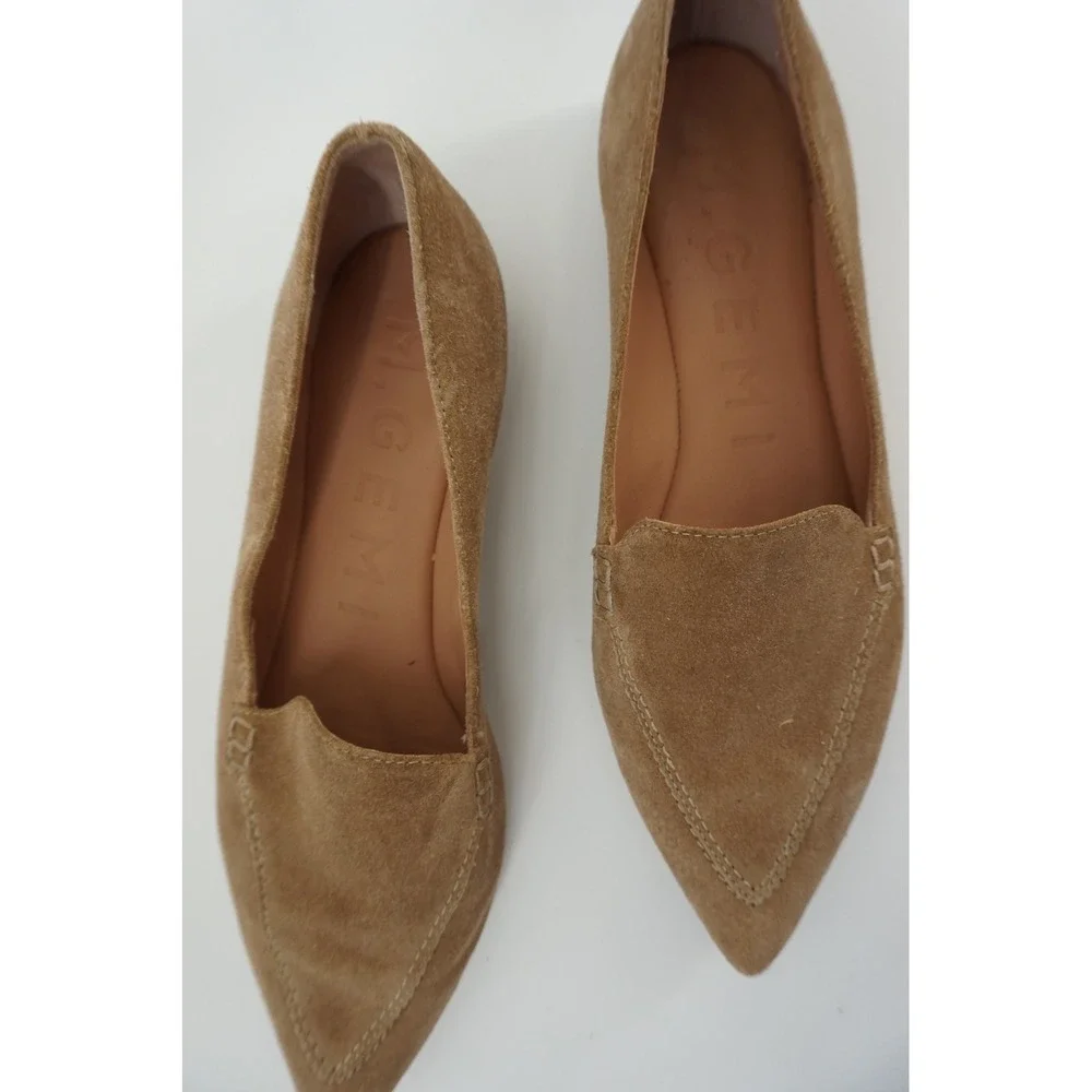 M.Gemi The Gia Suede Pointed Toe Loafers Italian Leather Flats Tan 36